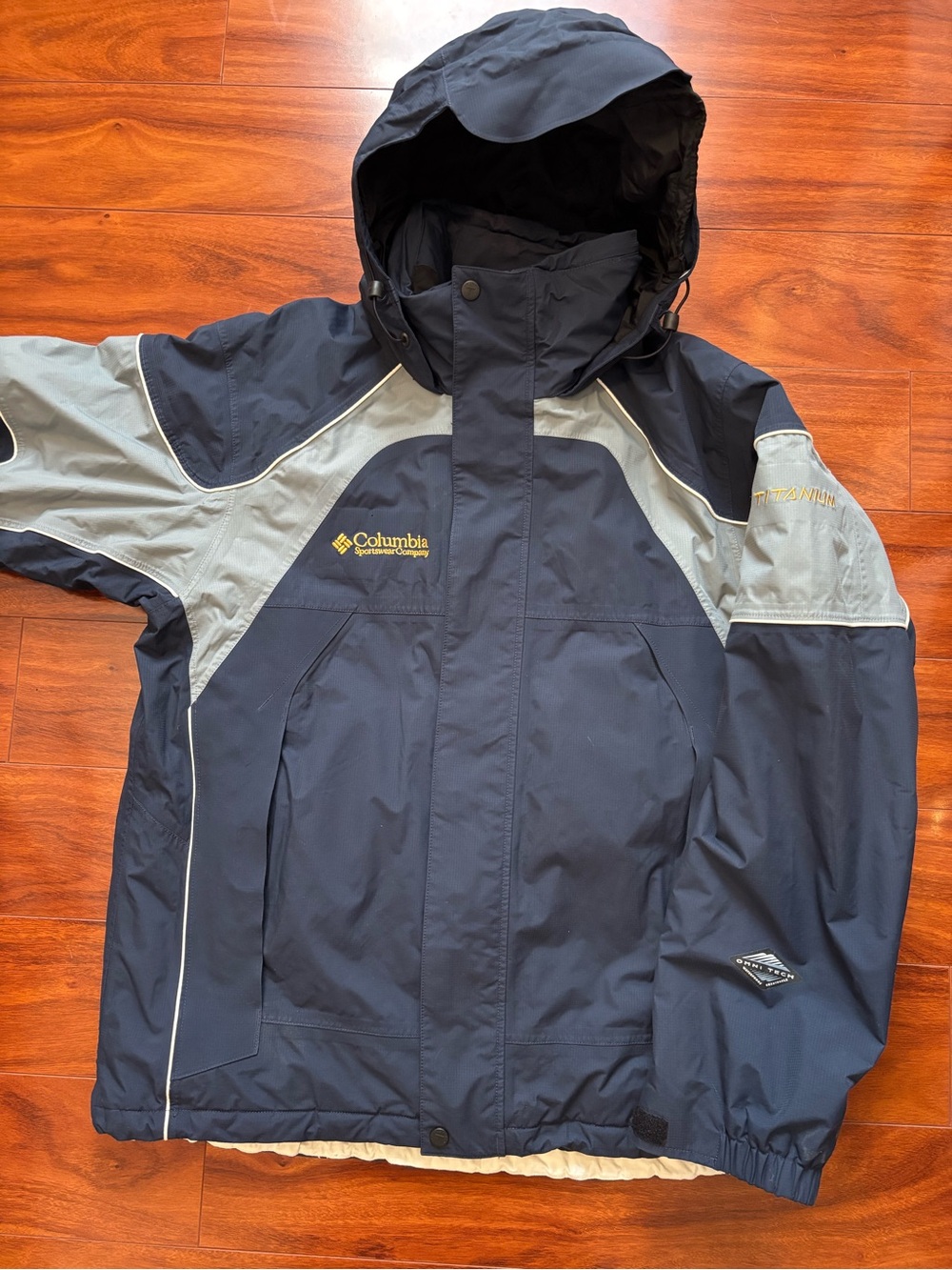 Columbia Navy and Light Gray Waterproof Hooded Rain Jacket
